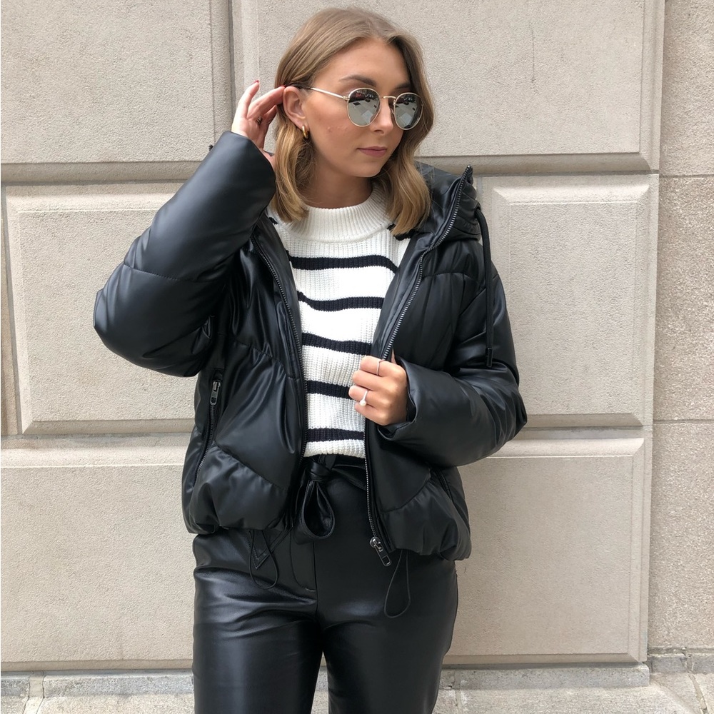 Zara cropped leather puffer
